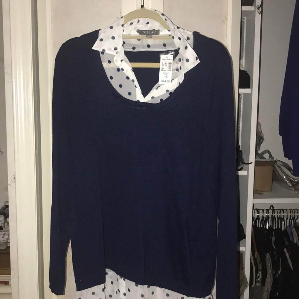One piece Top. Sheer collar with knit sweater.